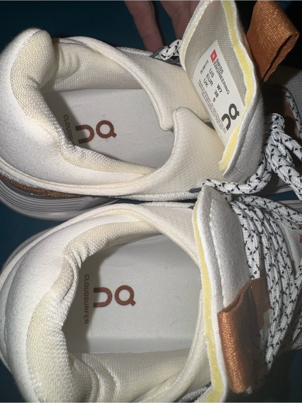 On Cloud Running White Sneakers with Tan Accents - Picture 7 of 7